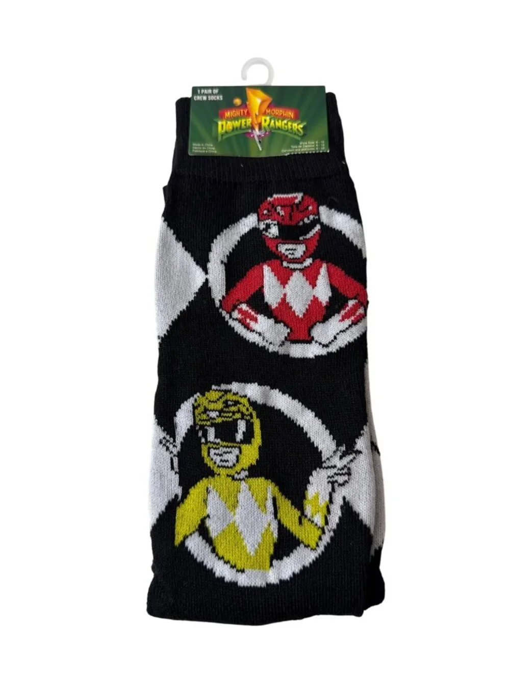 Power Rangers Crew Socks Mens 6-13 Red Yellow Graphic Novelty New